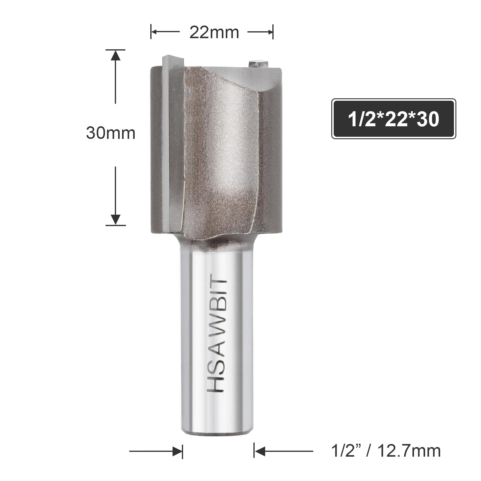 hsawbit Straight 2-Flute Router Cutter, 1/2 Inch Shank, 22mm Cut Diameter & 30mm Cut Length, Flush Trim Router Bit for Woodworking - Image 3