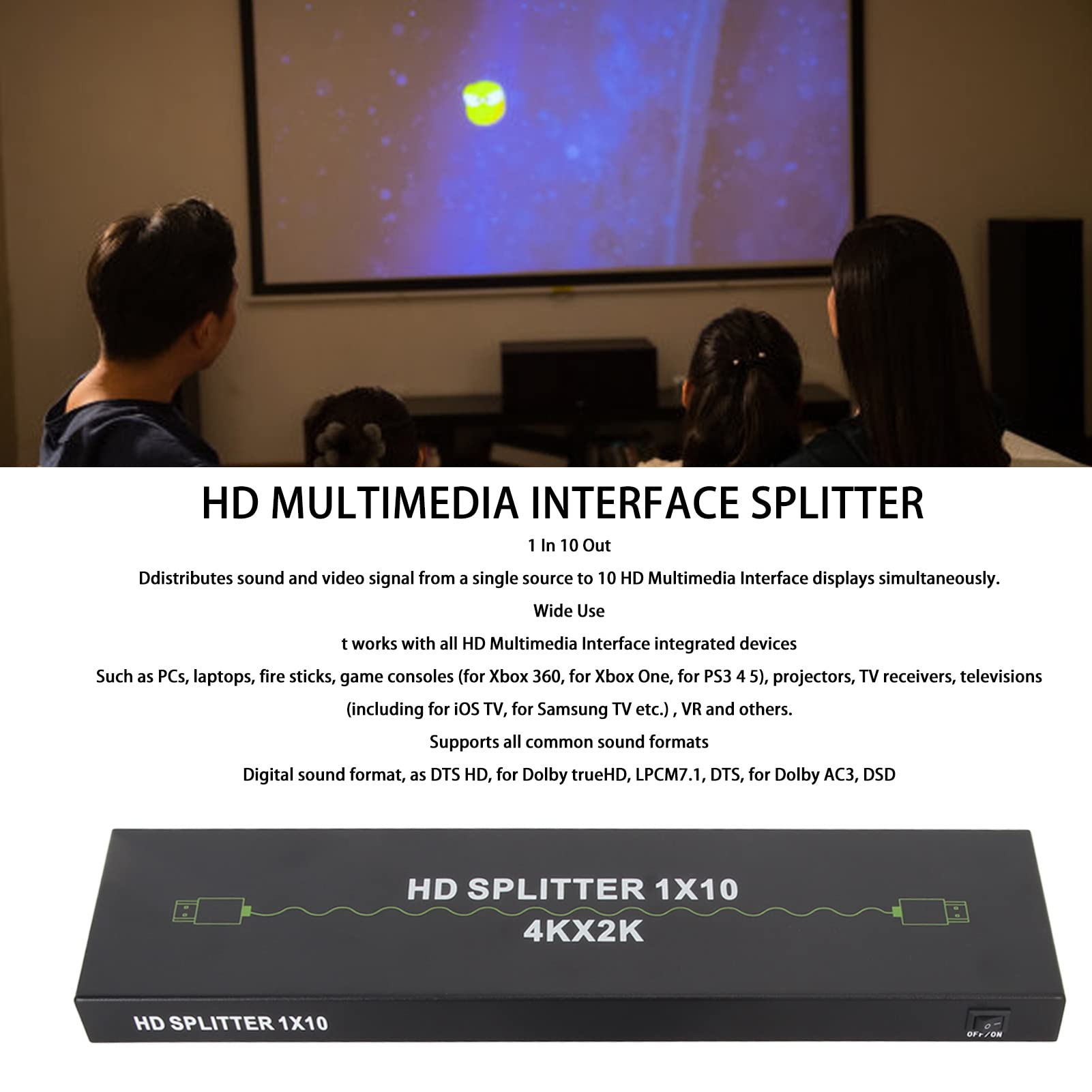 Répartiteur HDMI 1 en 10 Sorties, Répartiteur HDMI 4K pour 10 Moniteurs Dupliqués ou Miroir Uniquement, Répartiteur HDMI 1x10 Amplificateur 1 à 10 pour PC (Réglementation