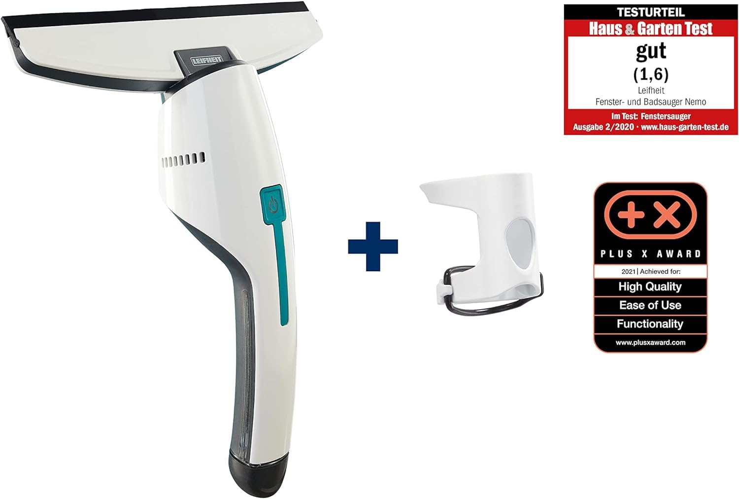 Leifheit Aspirateur à vitres et salle de bains Nemo, lave vitre électrique étanche avec adaptateur Click , sans trace ni goutte pour les surfaces lisses et les douches, utilisable 45 min, Click System