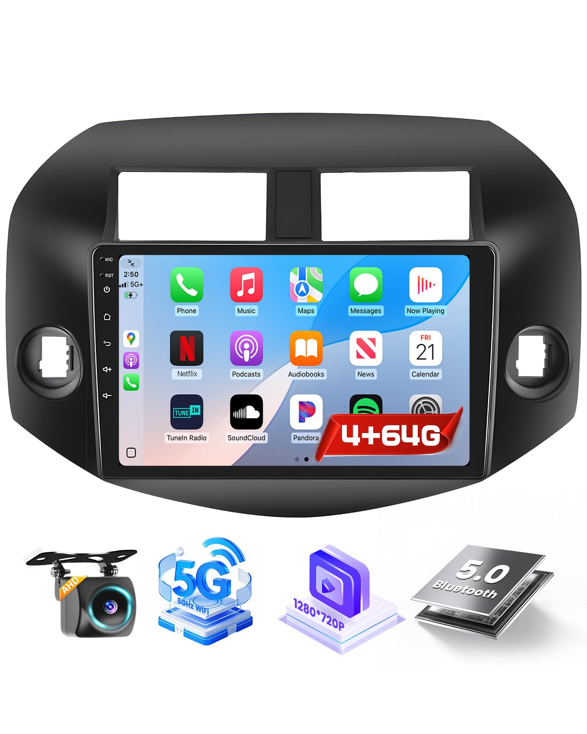 Car Stereo Radio for Toyota RAV4 2007 2008 2009 2010 2011 with Wireless Carplay Android Auto, 4+64G 10.1 inch HD IPS Thouch Screen Bluetooth Radio with BT5.0 32EQ 1280 * 720P GPS WiFi-image-49