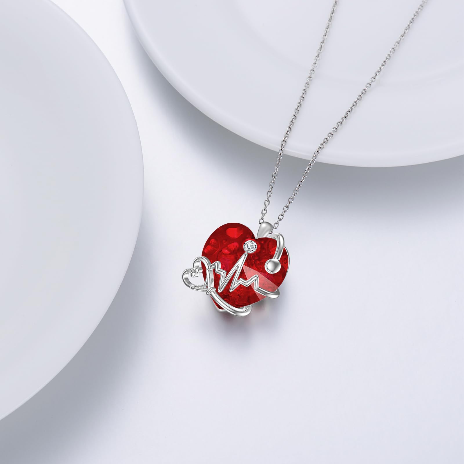 TOUPOP Collana da infermiera da donna con stetoscopio a forma di cuore, ideale come regalo per studentessa, infermiera, laurea, compleanno, regalo di Natale, Argento sterling