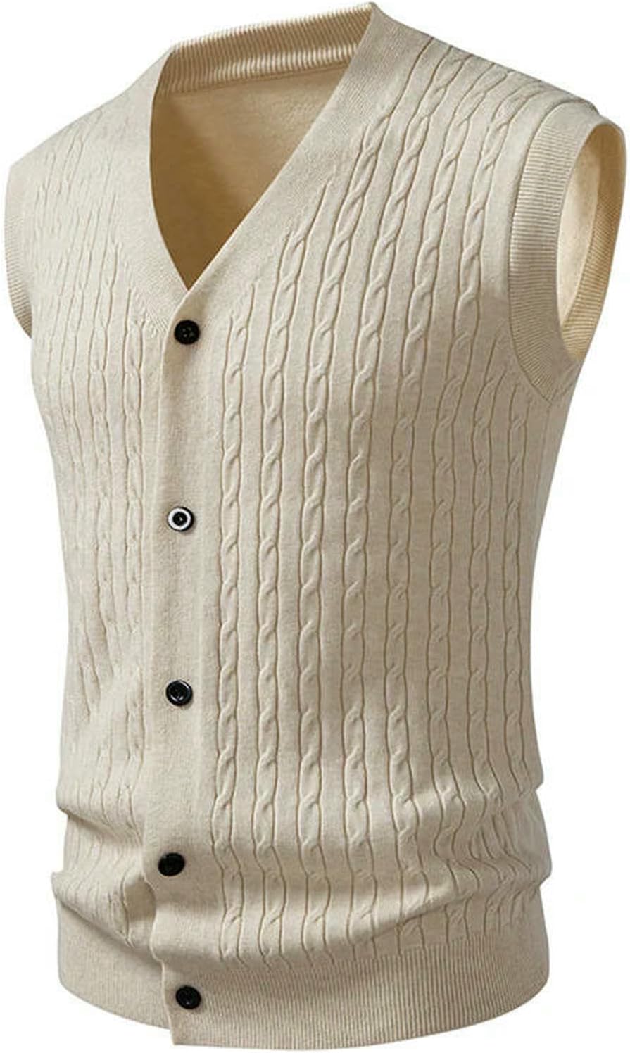 Men's Classic Knit Sweater Vest V Neck Button Down Sleeveless Cardigan Knitwear Business Casual Pullover Vest