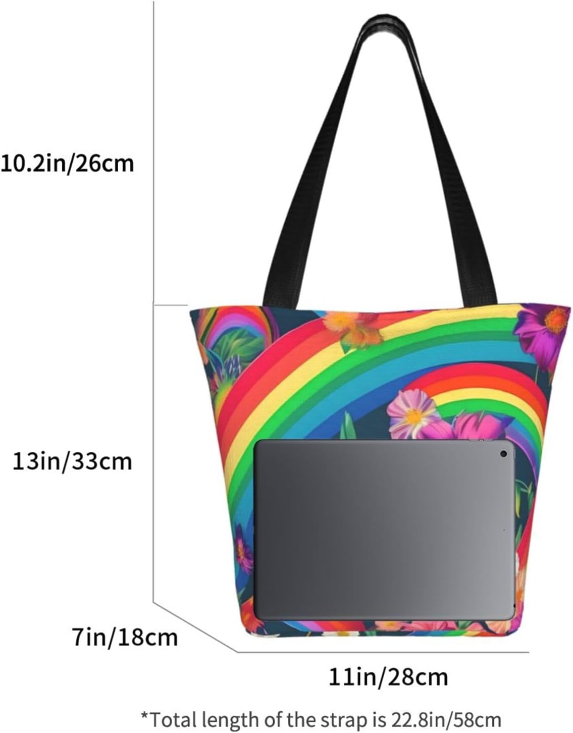 Rainbow Flowers Print Comfortable Summer Shoulder Bag Canvas Tote Travel Beach Hiking Shopping Weekend
