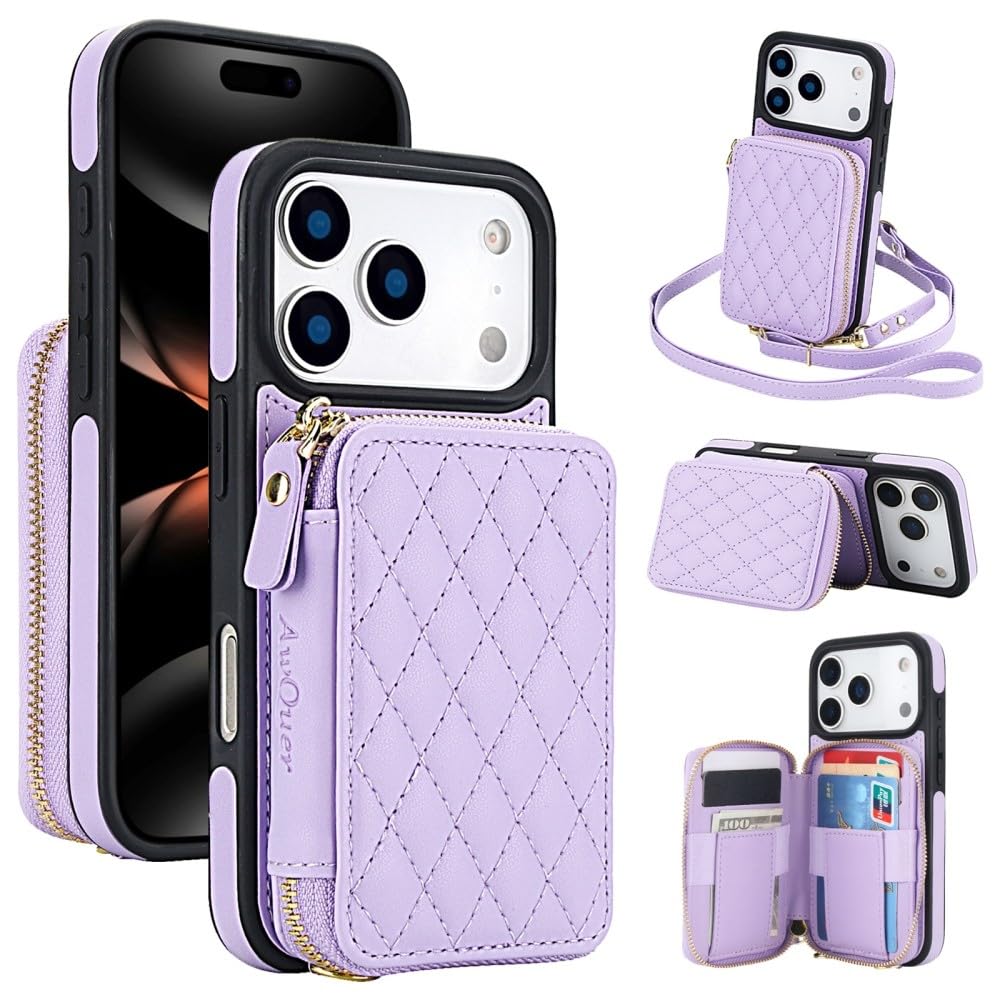 Étui compatible avec iPhone 12 Pro Max motif grille portefeuille violet