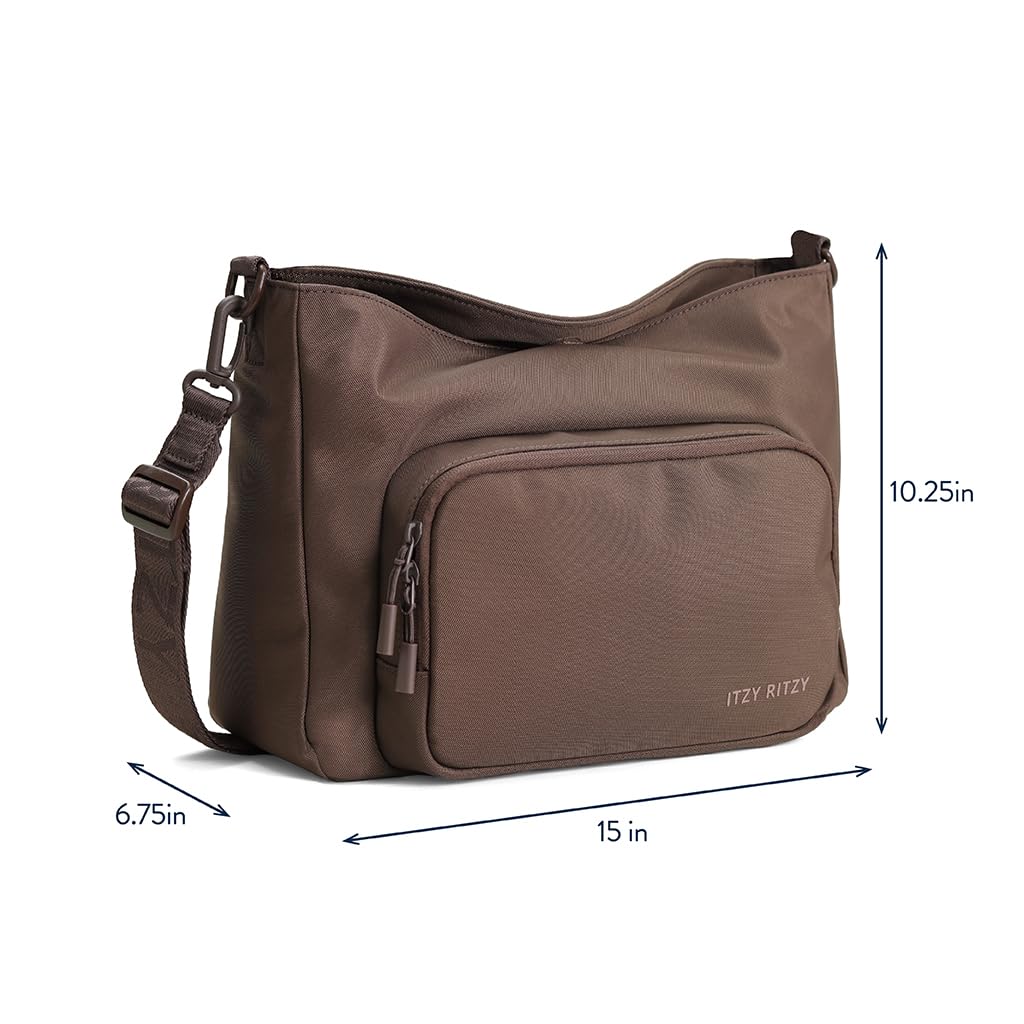 Itzy Ritzy Belong Cargo Caddy for Strollers & Wagons – Convertible Stroller Organizer and Crossbody Bag With Adjustable & Removable Strap, Bottle Holders, Smart Storage Pockets & Secure Straps (Mocha)