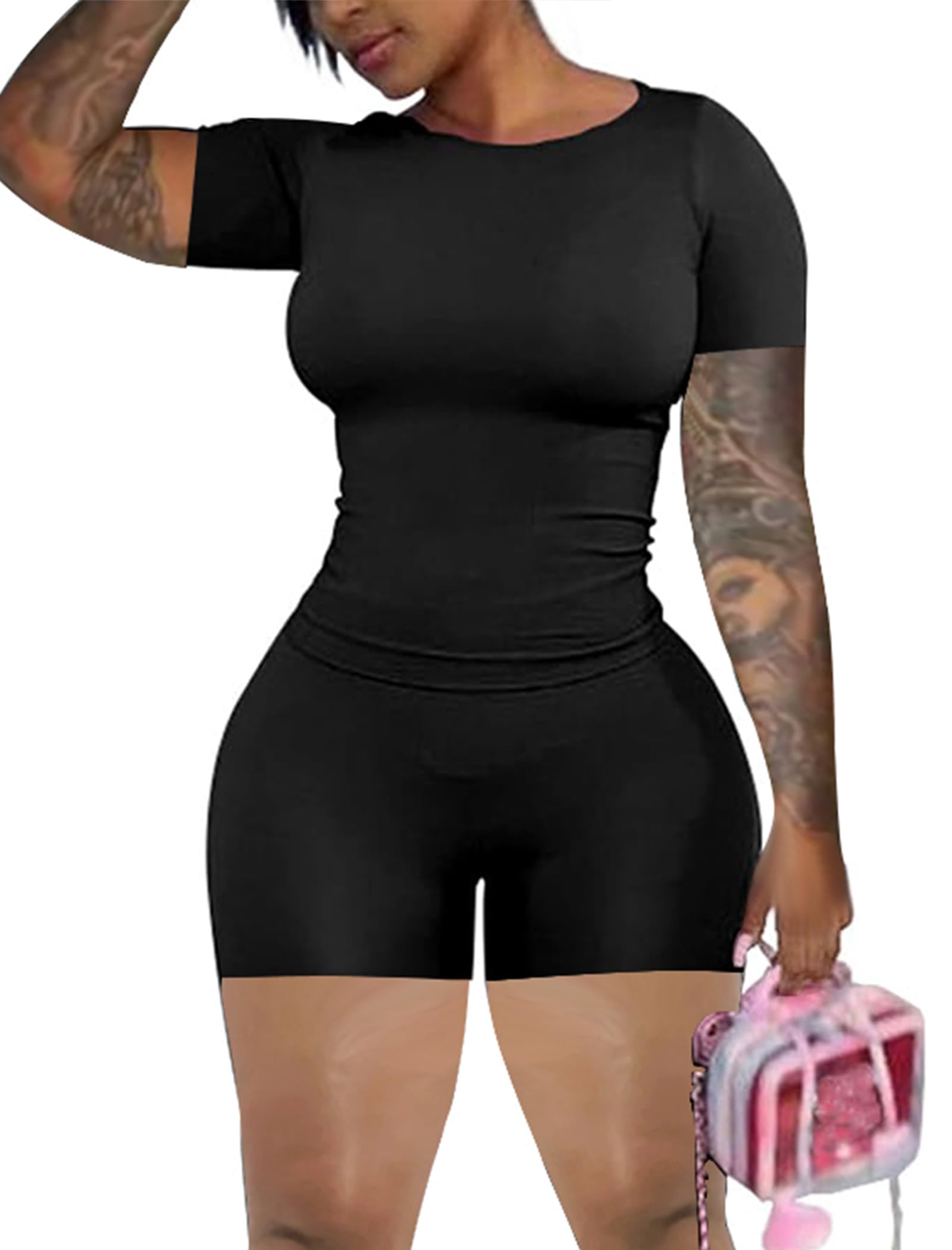 chicyes Lounge 2 Piece Sets For Women Summer Gym Two Piece Outfits Workout Plus Size Set Matching Shorts