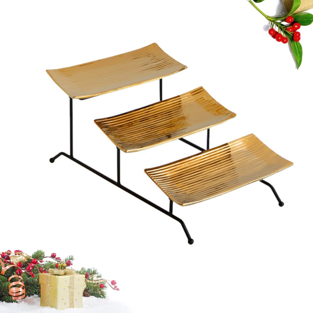 PRETYZOOM Présentoir à Gâteaux Élégant et Moderne 3 Niveaux en Céramique et Fer Détachable Facile à Nettoyer , pour Fête D'anniversaire et Réception