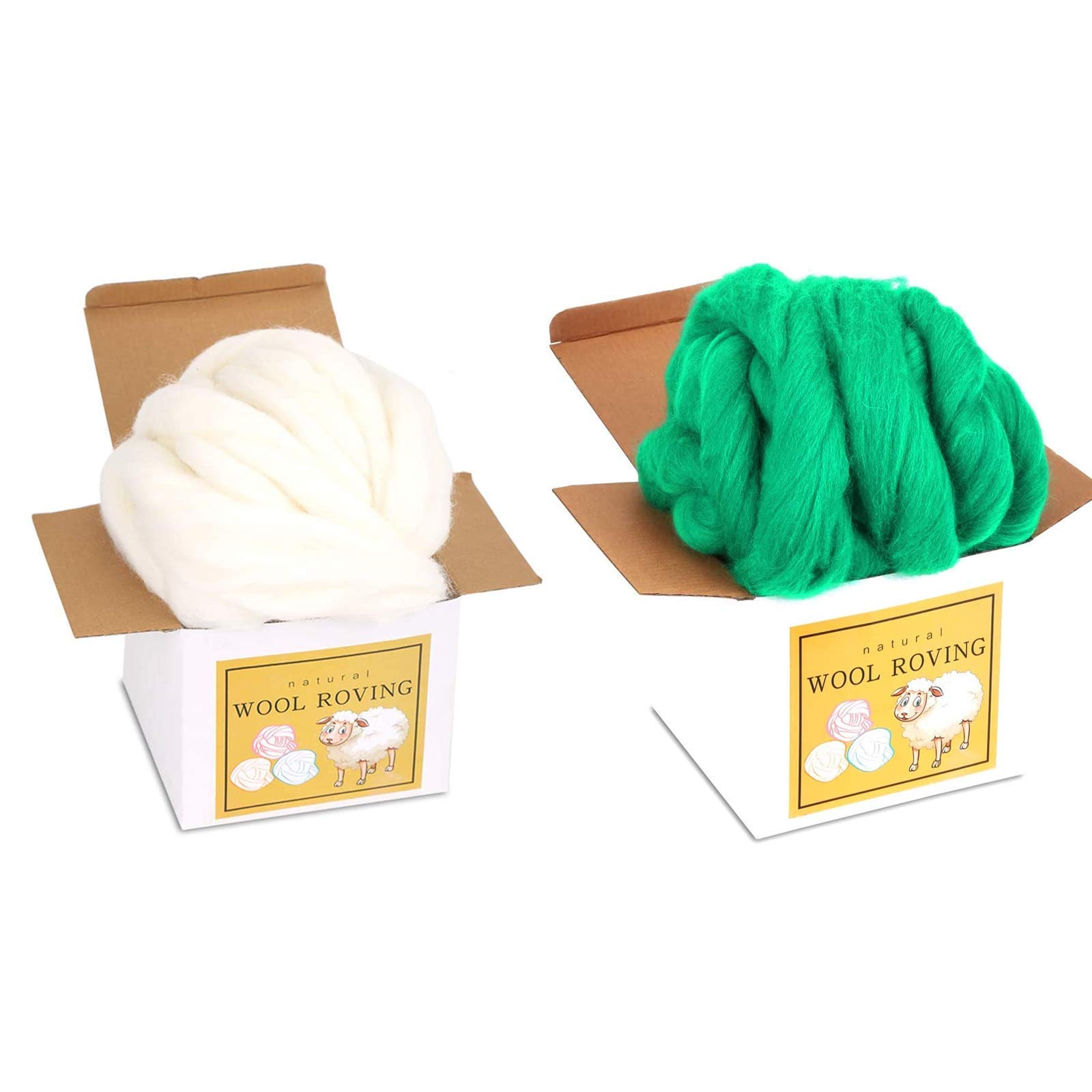 2 Pcs Wool Roving Bulk - 8.82oz Super Wool Chunky Yarn, Wool Roving Top for Needle Felting, Soft Felting Wool Supplies for Hand Spinning, Felting, Blending, Weaving and DIY Craft