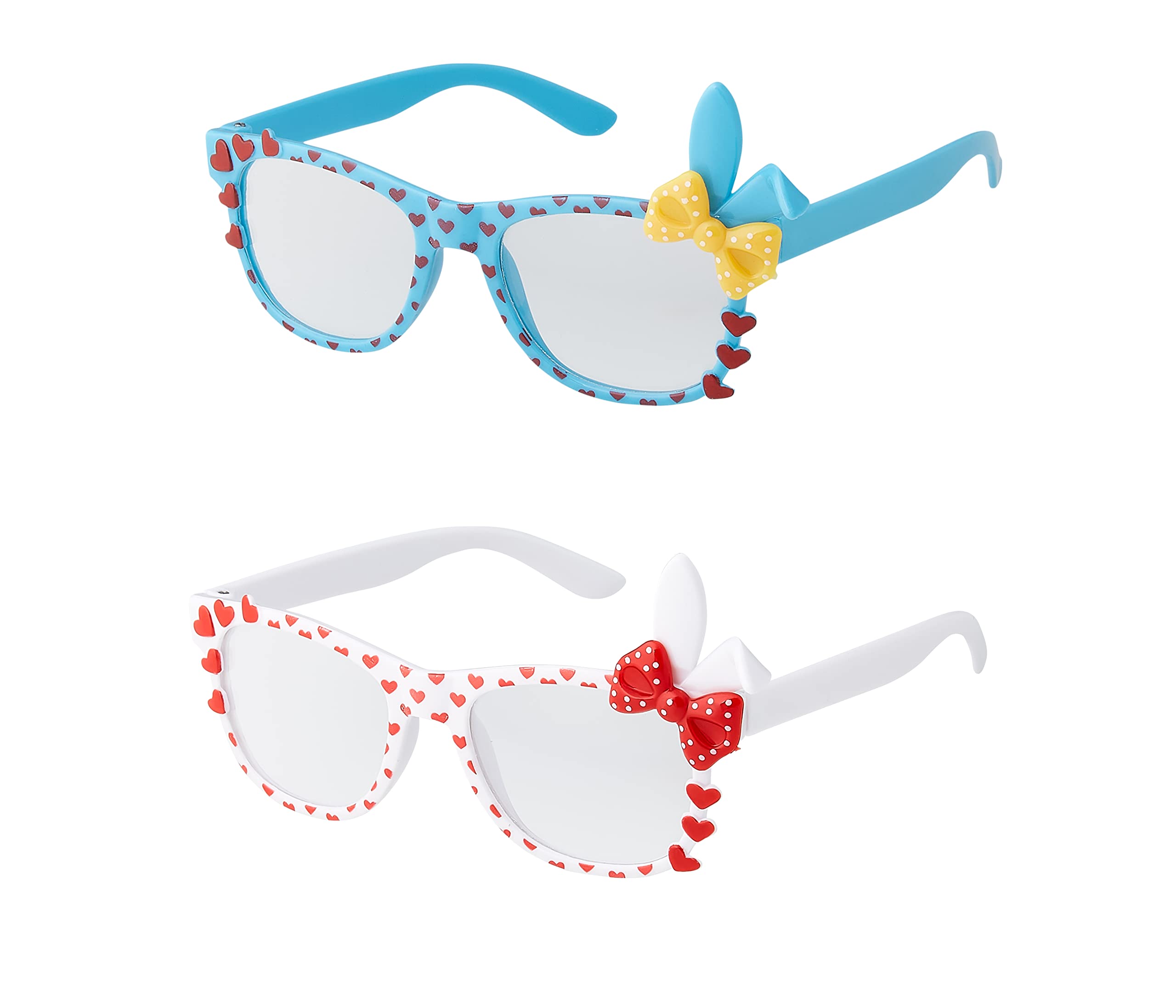 1 White 1 Blue Bunny Ear Childrens Costume Glasses Classic Clear Lens Glasses Frames Girls Kids Costume Glasses Fancy Dress World Book Day Geek Glasses Hipsters Nerd Style Fake Glasses