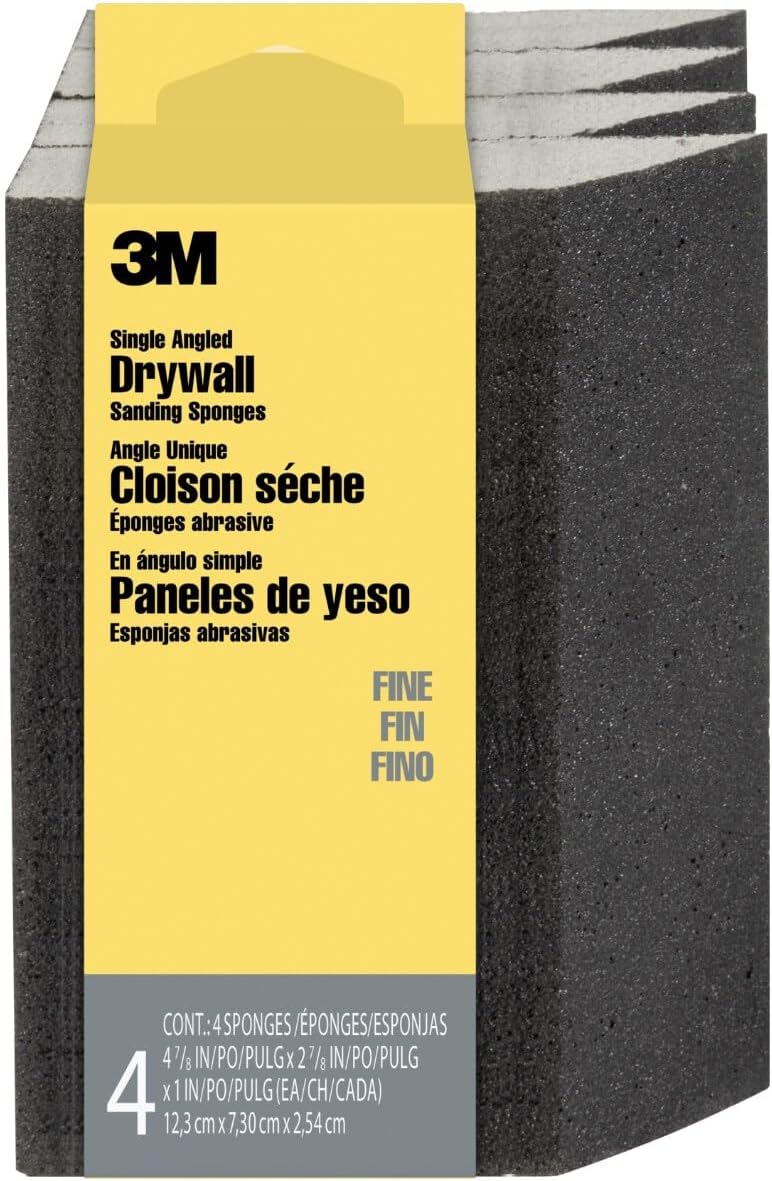 3M Angled Sanding Sponge, Fine Grit, Use Wet or Dry, Great for All Purpose Sanding, Washable & Reusable, Use for Interior & Exterior, Angled Sanding Pad for Perfect Corner/Detail, 4 Per Pack, 1-Pack