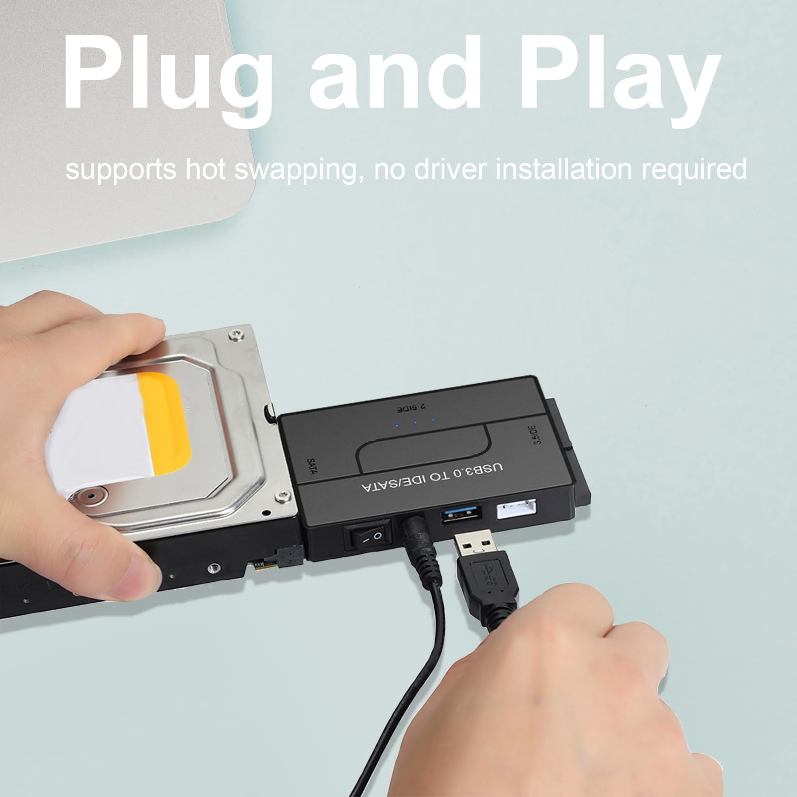 Adapter SATA/IDE na USB 3.0, zewnętrzny czytnik dysków twardych do uniwersalnego dysku twardego 2,5/3,5 SSD HDD, DVD/CD-ROM, z zasilaczem 12 V, obsługa 6 TB