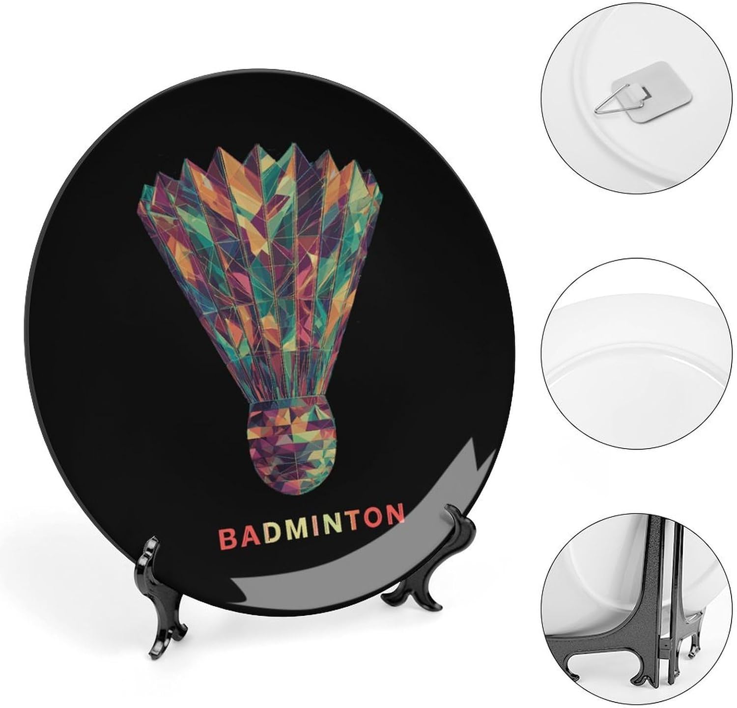 Badminton Geometric Fragments Decorative Plates for Display Ceramic Plate Tray with Stand Hanger Home Decor