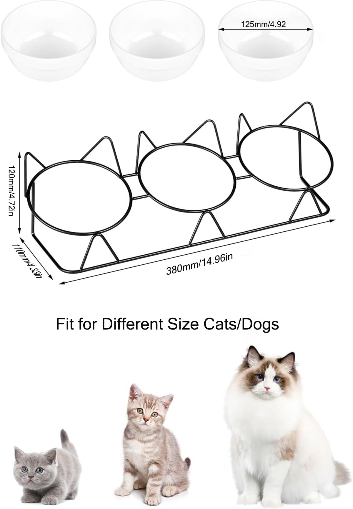 Set di 3 ciotole per gatti in ceramica,15° Inclinate Doppio Gatto Ciotola,con supporto,ciotola rialzata per gatti,inclinata,anti-vomito,per Cani Piccoli, Gattini