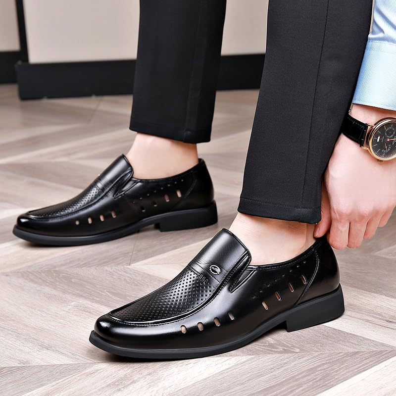 Men's Breathable Leather Wingtip Brogue Oxfords Men's Business Casual Loafers Patent Leather Formal Oxford Slip On Dress Shoes4