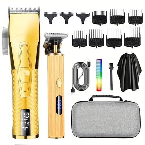 Roziapro Professional Hair Clippers for Men, Electric Cordless Clippers and Trimmers Set, Hair Cutting Barber Clippers with Guards, T Liners Edgers Clippers for Men (Gold)