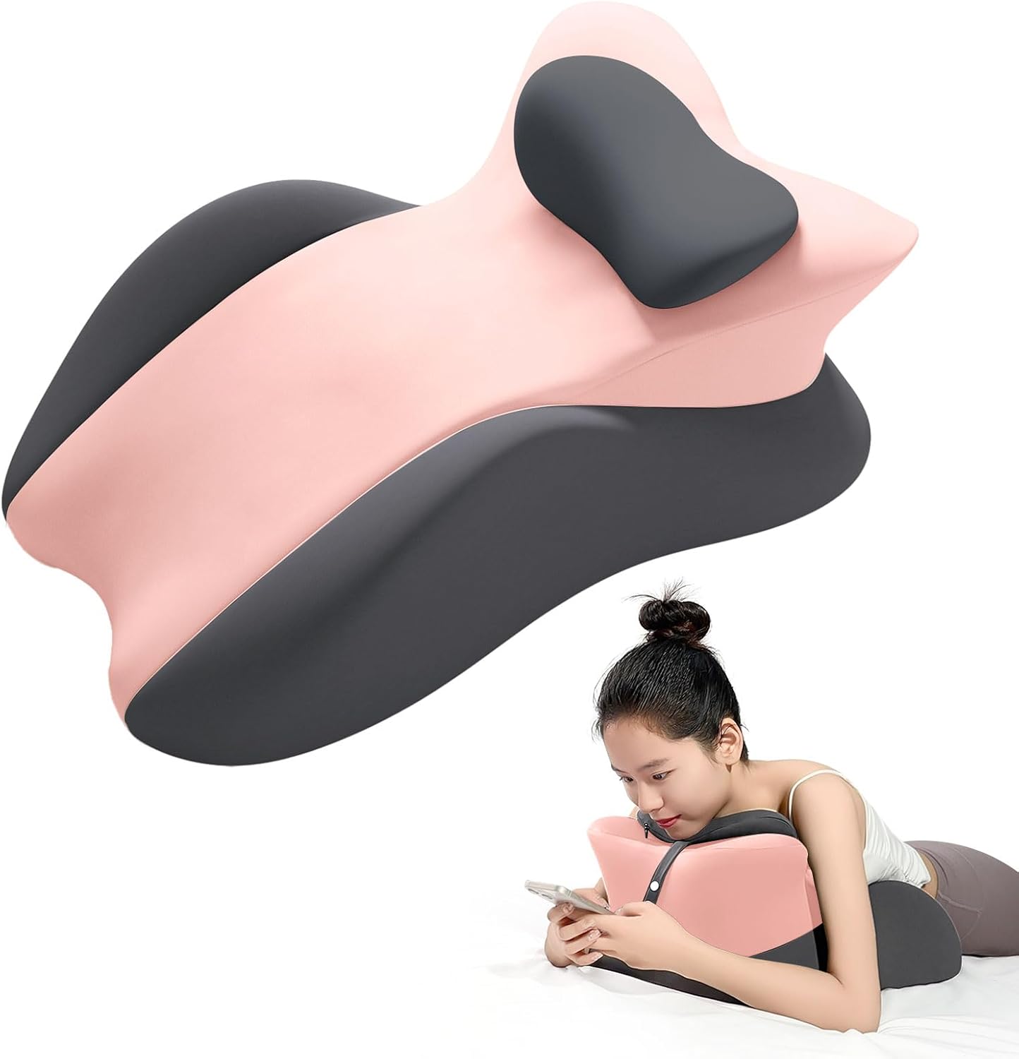 Memory Foam Wedge Pillow, Prone Pillow for Headboard and Bed, Multifunctional Reading Pillow Ergonomic Support for Back Pain, Acid Reflux, Sitting Up - Back Cushion with Removable Cover, Vacuum Packed