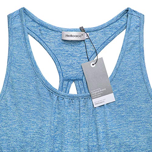 Helloacc Women's Athletic Tank Tops,Running Clothing Moisture Wicking Pleated Back Keyhole Flowy Summer Tunic Shirt for Women to Wear with Leggings Hot Active Breathable Tanks Racerback Shirts Blue XL