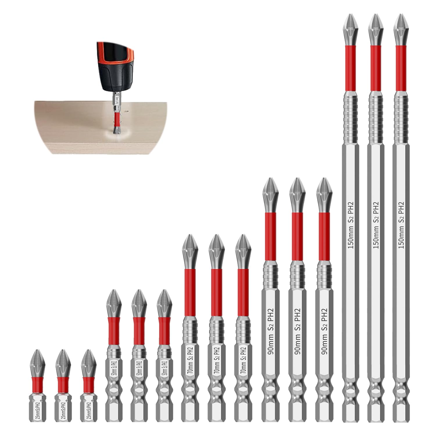 15PCS Magnetic Screwdriver Drill Bit Set, Anti-Slip Impact Bits for Electric Drills, Durable Precision Driver Bits for Wood, Metal and DIY