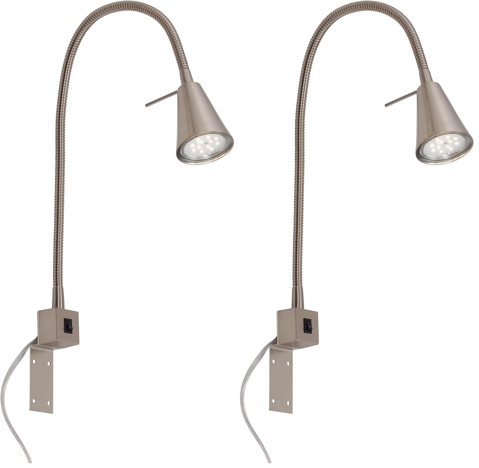 Briloner Leuchten Lampe de Lit à LED à Bras Flexible avec Interrupteur Marche/Arrêt 4 W 400 Lumens, 3000 K, 4 W, Nickel Mat (Lot de 2)