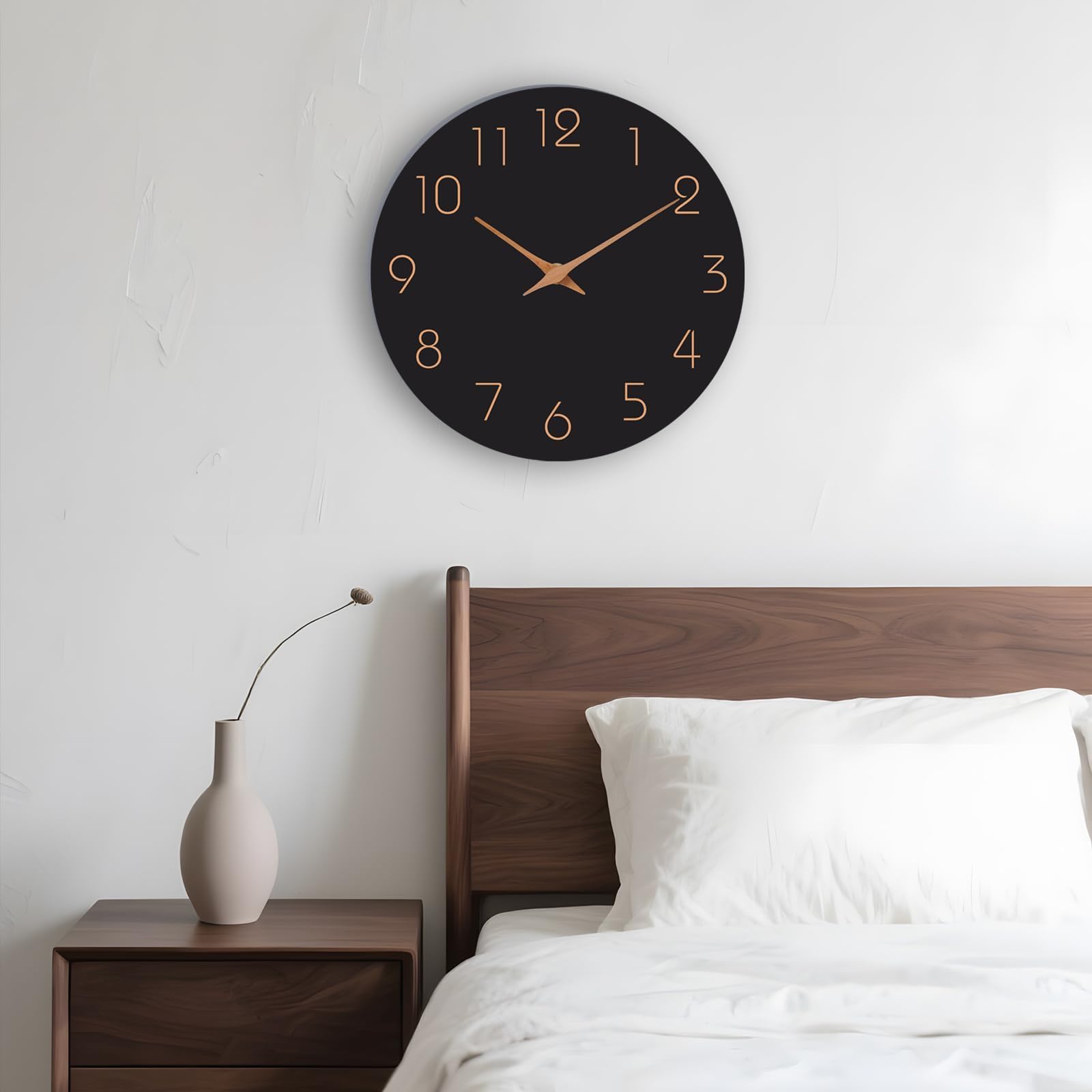 Horloge Murale Silencieuse 20cm Bois Design Moderne Noire