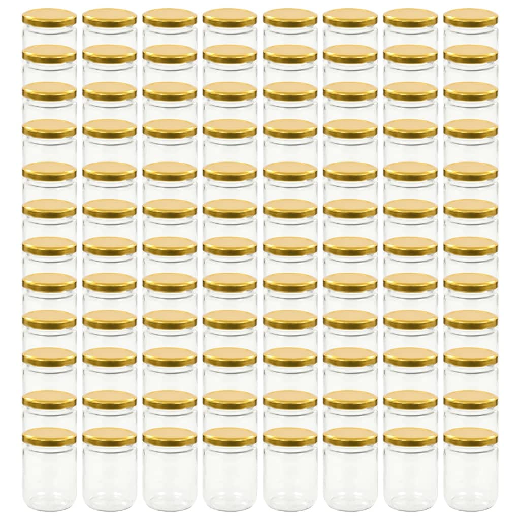 96 Stück Einmachgläser 230 ml mit goldenem Deckel, Gläser Set zum Einkochen, Marmeladengläser für Konfitüre, Saucen, Chutney, Einmachgläser Set für Vorratshaltung