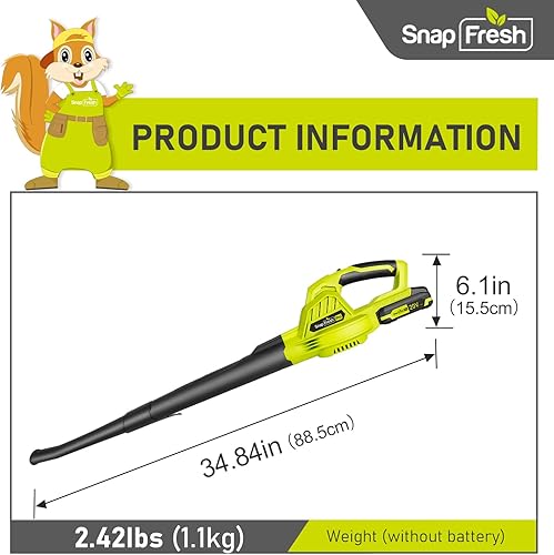 Miniatura 8 de SnapFresh Soplador de hojas inalámbrico, soplador de hojas de 20 V inalámbrico con batería de iones de litio de 2.0 Ah y cargador rápido, soplador