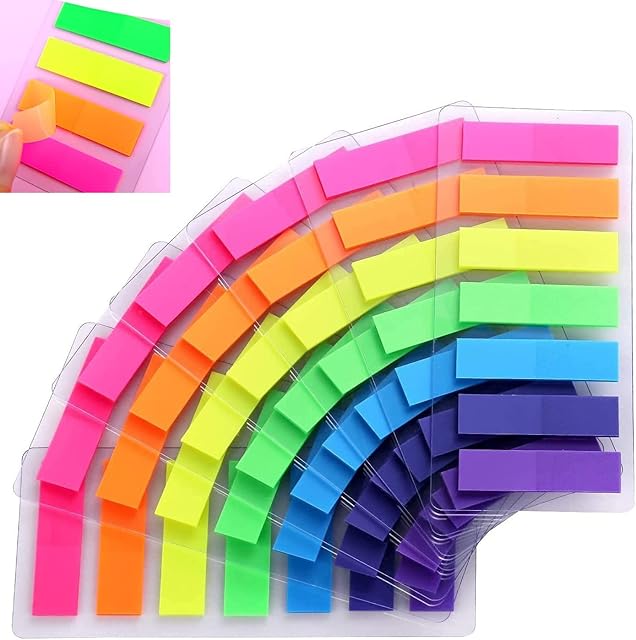 980 Pcs Index Flags Multicolour Index Tab Sticky Page Markers Colourful Neon Sticky Notes Cube Small Arrow Tabs Text Highlighter Strips for School and Office Book as Reading Label, 7 Colors, 7 Set