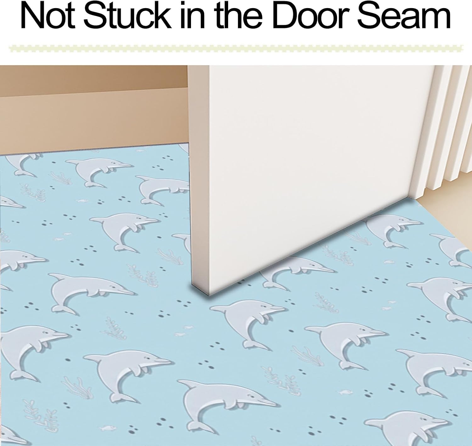 Blue Cartoon Dolphin Theme 2'X3' Washbale Rug Door Mat Cute Marine Animals Modern Soft Low-Pile Girls Small Rug for Bedroom Entryway Bathroom Kitchen Non-Slip Entryway Carpet