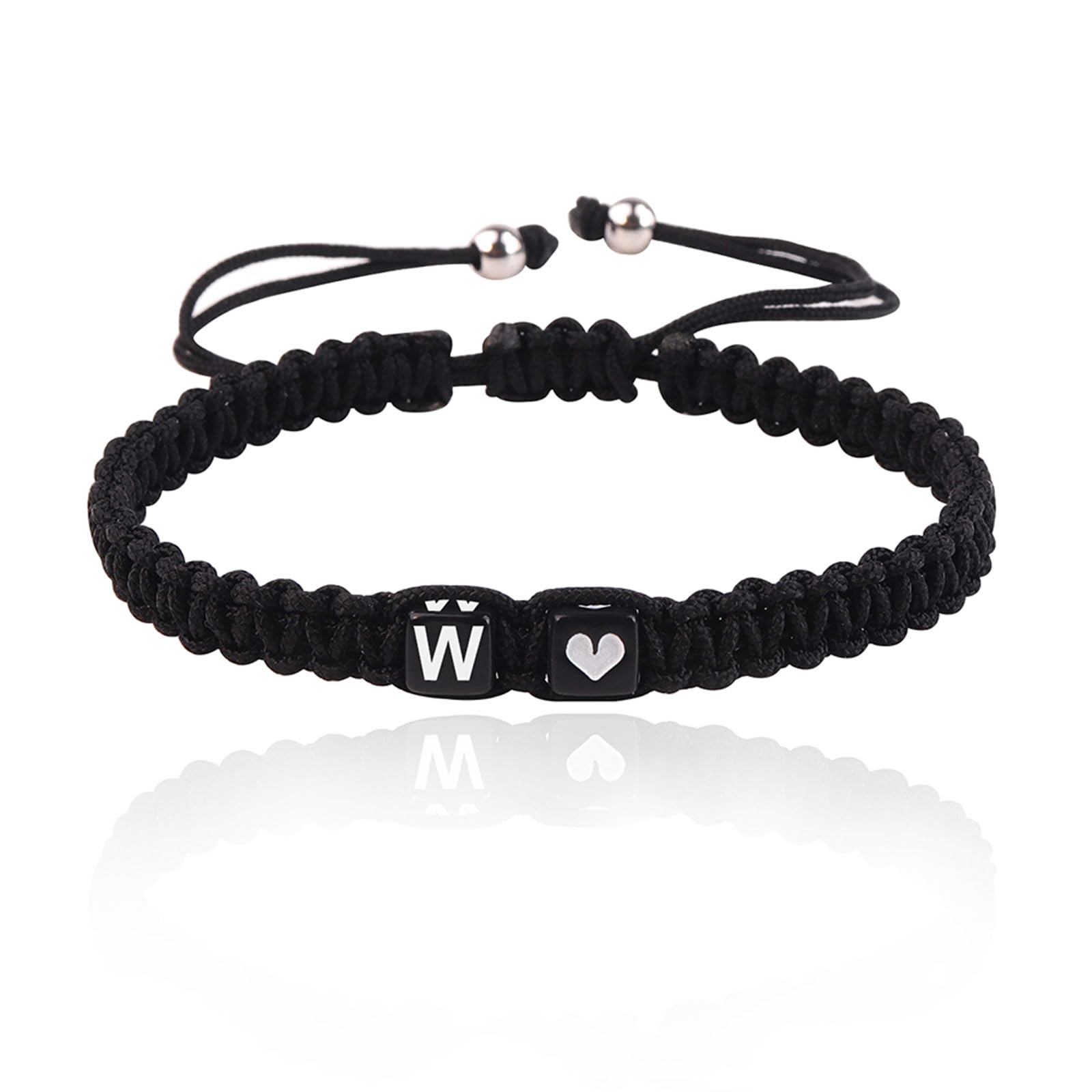 Initial A-Z Armband mit Buchstaben und Herz, Partnerarmband Geflochtenes Band verstellbarer Kette Seilarmband, Paar Geschenk für Frauen und Männer (W)