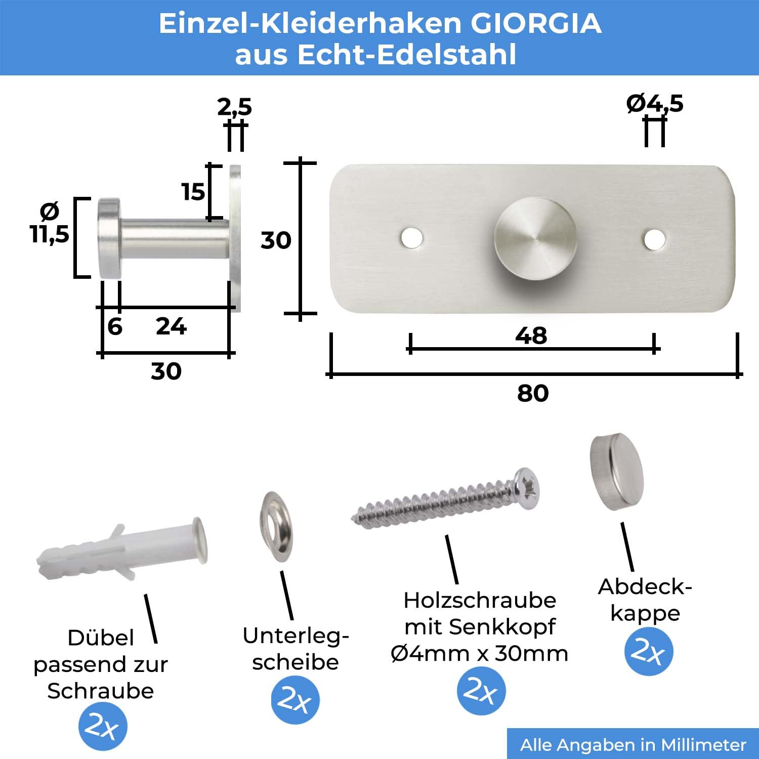 Hakenleiste Edelstahl für Garderoben und Türhakenleisten