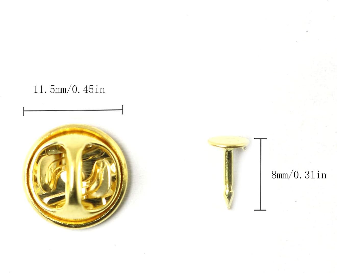 RLECS 100Pairs Golden Butterfly Clutch Brass Tie Tacks Pin Back Replacement 8mm Length Blank Pins DIY Jewelry