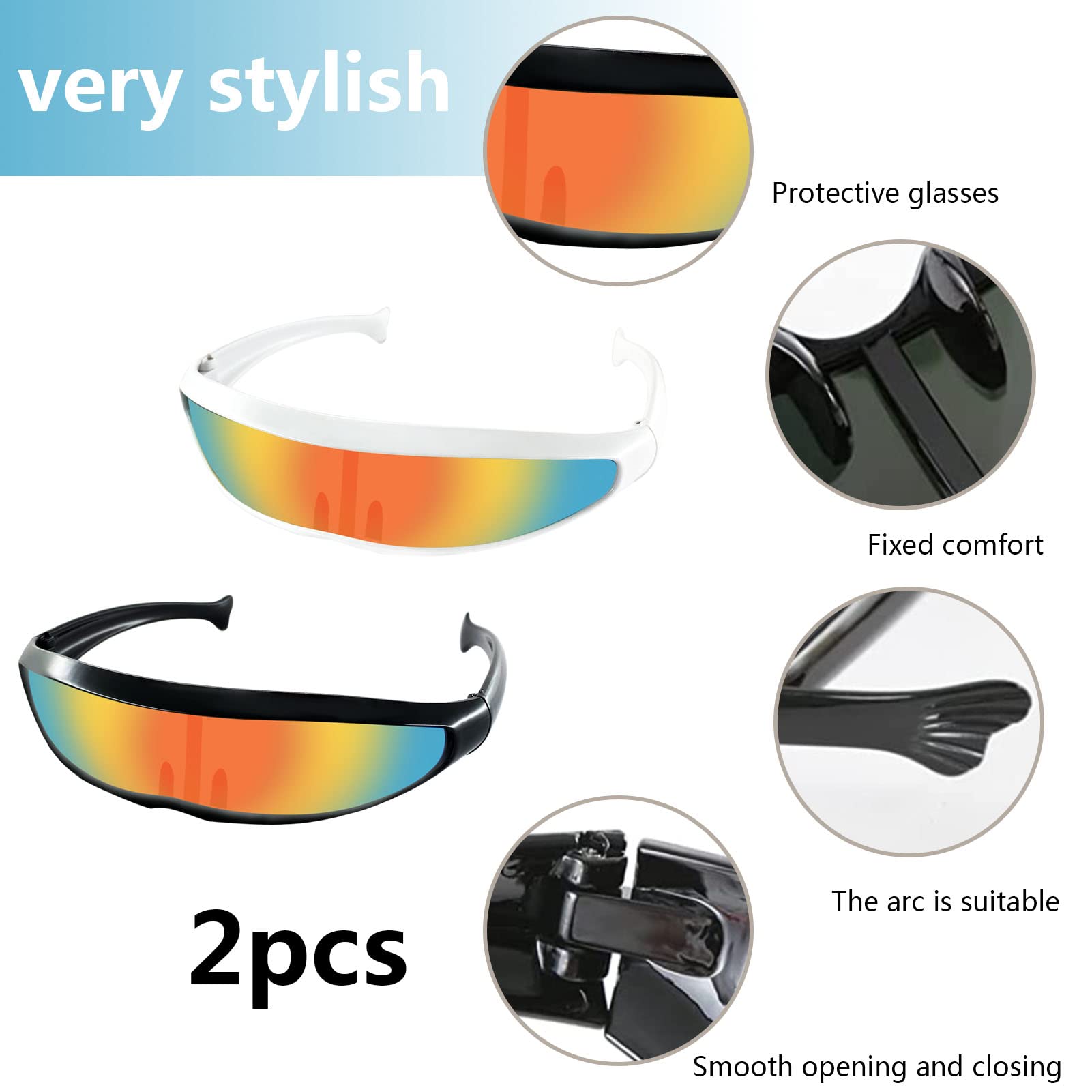 2 Stück Space Brille Alien Brille Set,Futuristische Sonnenbrille, Partybrille, Funbrille, Sonnenbrille Futuristisch, für Party Wrap Gläser Spiegel Foto Requisiten Cosplay Kostüm Brille Spielzeug