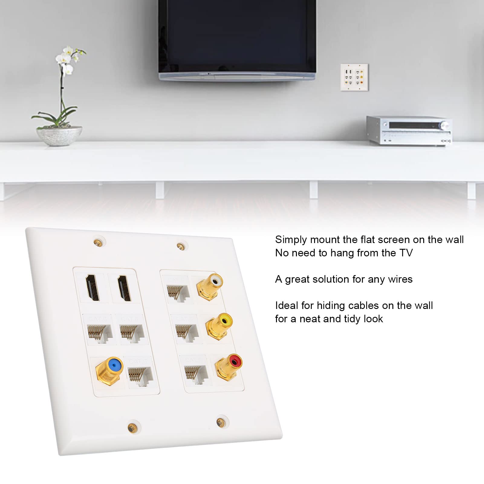 Commercial Electric Plaque murale en plastique blanc combinée à 2 ports HDMI et Ethernet | Home Depot Canada