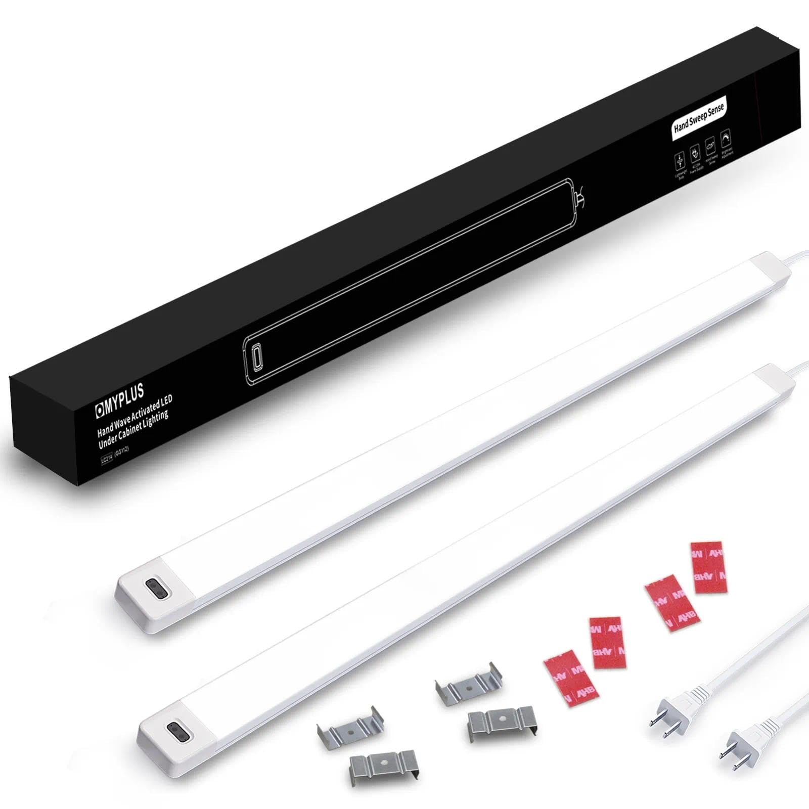 MYPLUS 2pcs 24 Inch Under Cabinet Lights with Hand Wave,Plug and Play