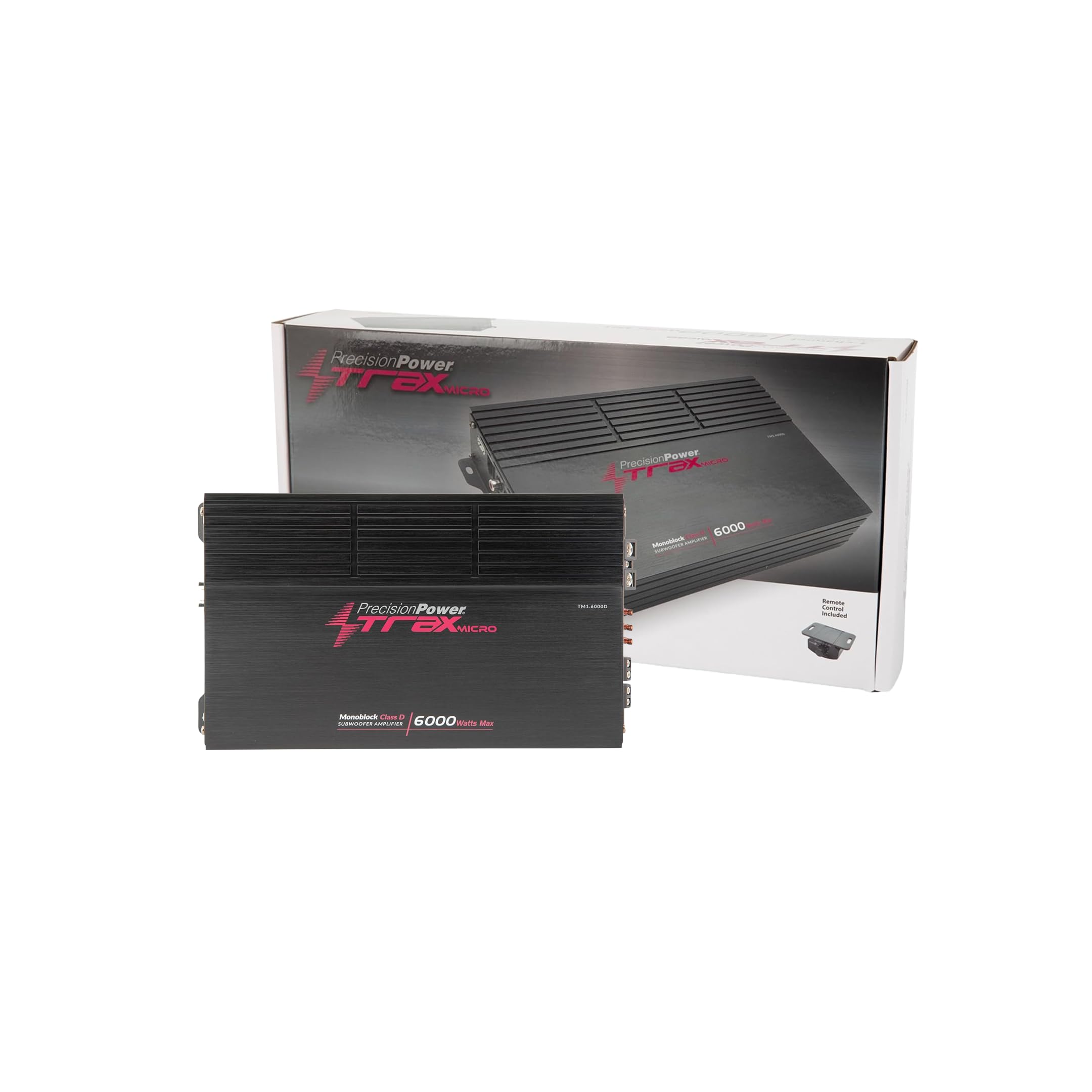 Precision Power Trax Micro Monoblock Class D Car Stereo Amplifier TM1.6000D – 6000W Single Channel Digital Subwoofer Amp with Wired Bass Control &