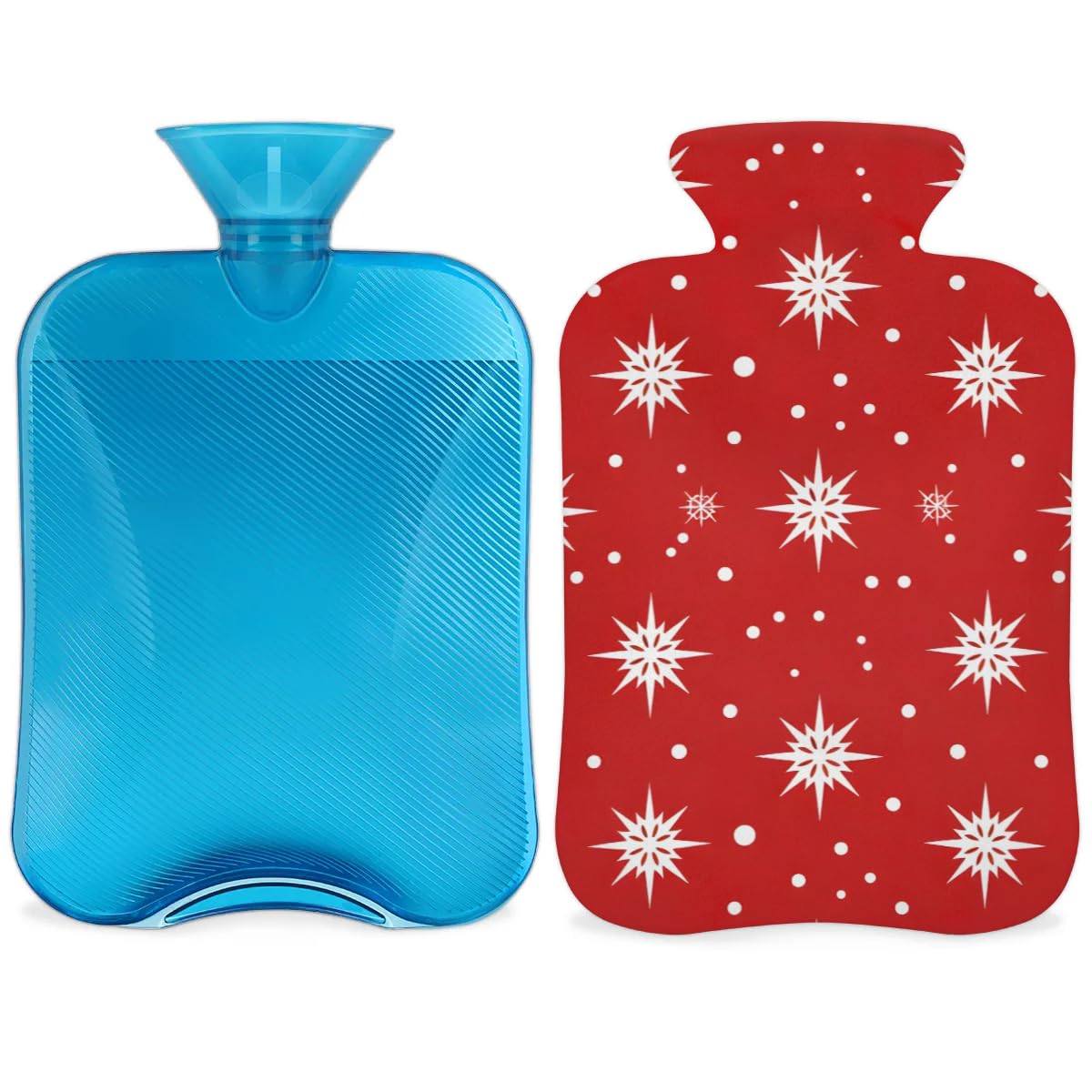 Hot Water Bottle with Soft Cover,2L Christmas Snowflakes Hot Water Bag for Hot and Cold Compress, Hand Feet Warmer, Glitter Snowflakes Rubber Hot or Cold Water Bottle Halloween Christmas Decorations