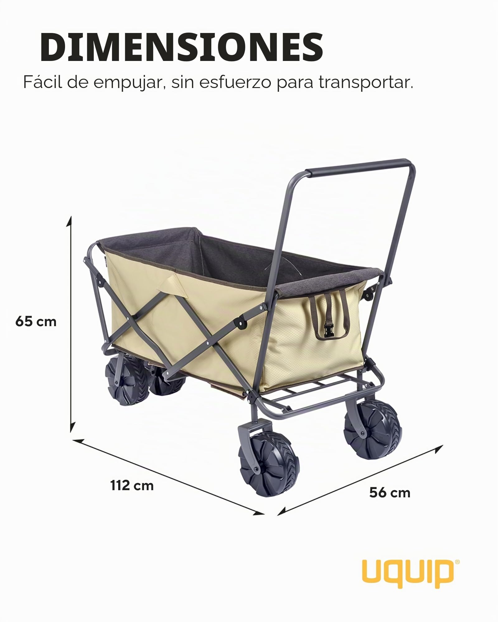 Uquip Carro plegable Buddy Boulder I Carro de mano plegable con 100 kg de carga I Carro de transporte con ruedas extra anchas I ideal para excursiones, camping, playa y jardín