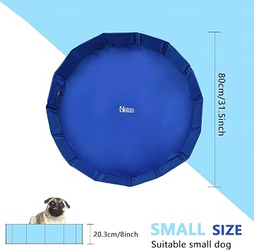 Small Paddling Pool for Dogs, 80cm Foldable Pet Swimming Pool for Puppy Cat Toddler, Portable Non-Slip Plastic Doggy Bathing Pool Bathtub for Garden Outdoor - Blue