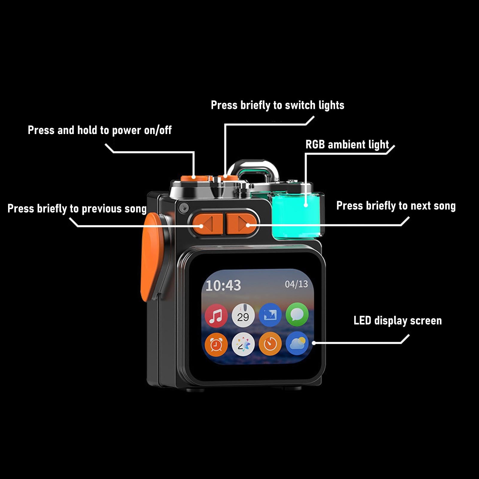 Gugxiom Mały Przenośny Głośnik Bluetooth z Ekranem Dotykowym, Głębokie Bezprzewodowe Stereo, Głośnik Zewnętrzny z aplikacją mikrofonową, Głośnik Basowy do Telefonu