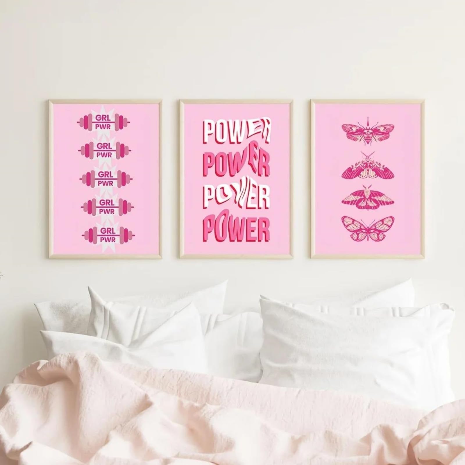 Yocheng 3pcs Pink Wall Art Print Preppy Butterfly Canvas Painting For Apartment Girls Room Bedroom Valenti 30x40cmx3 No Frame