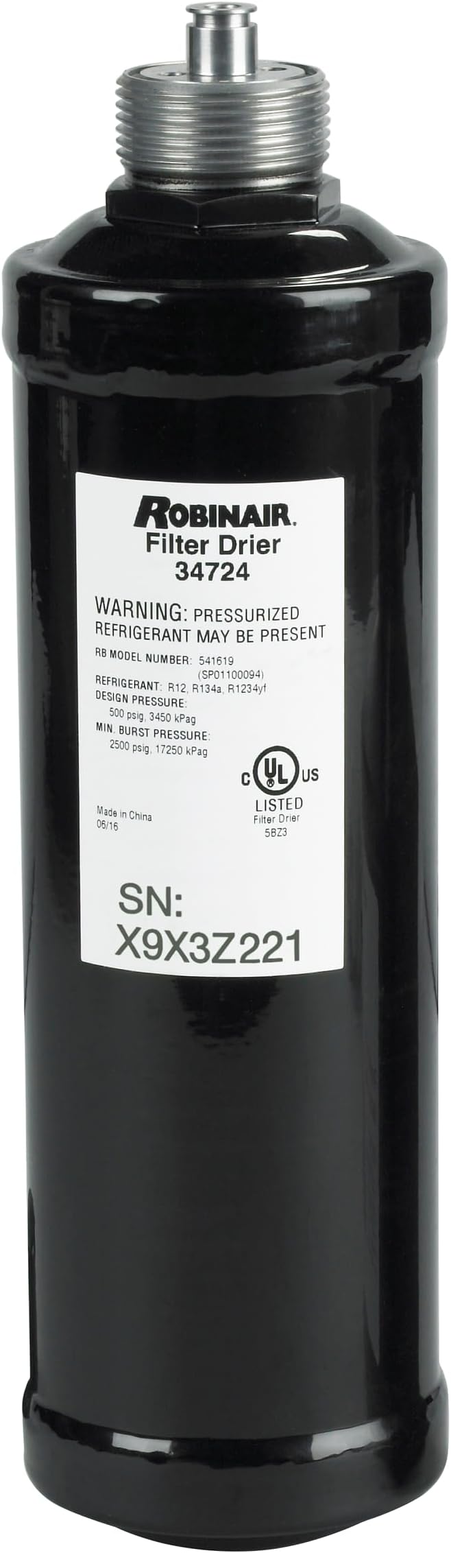 Robinair 34724 A/C Recycling Filter-Drier Spin-On Replacement Filter - Compatible with 34288, 34288NI, 34788, 34788NI, 34788NI-H, 34888HD, 34988, 34988NI, 34998, AC1234-4/6/9 RRR Machines + More