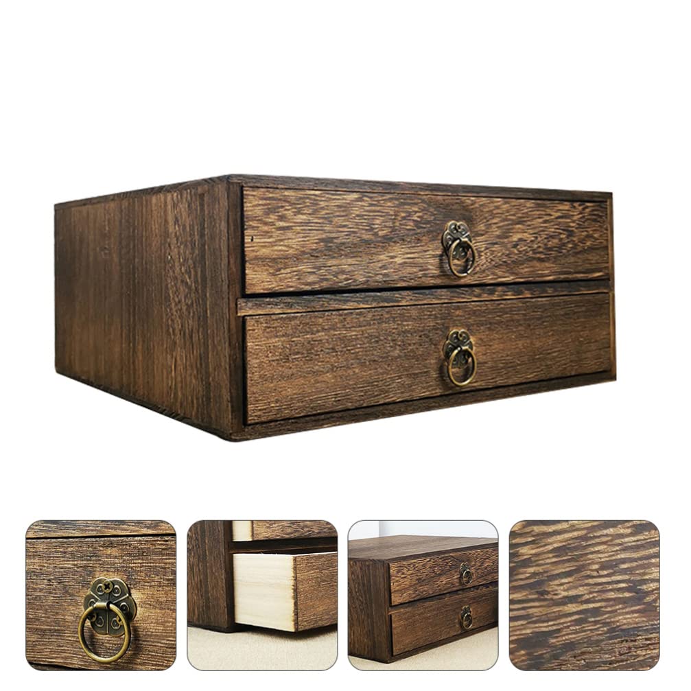 Kleine Aufbewahrungsbox aus Holz mit Schubladen Typ wenig tief 2 Schichten Schrank Schreibtisch Organizer für Zubehör, 25,5 x 24,5 cm (59RU18UOET33SNLC0Y71DIH)