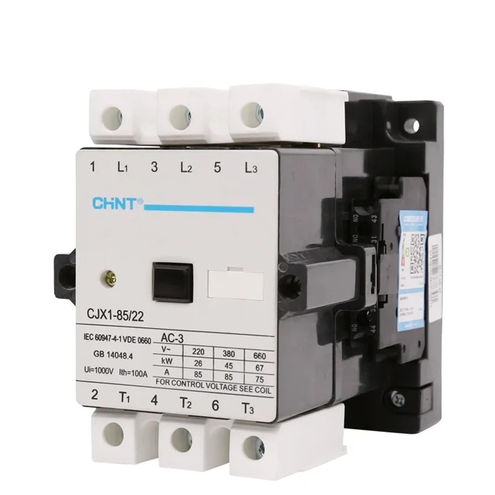 Contacteur AC CJX1-85/22 triphasé bobine 24V pour commande de moteur