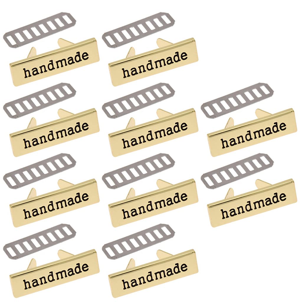 10pcs Metal Handmade Labels Tags for Clothes Jeans Shoes Bags Garment Rectangle Hand Made Printed Label Sewing Craft