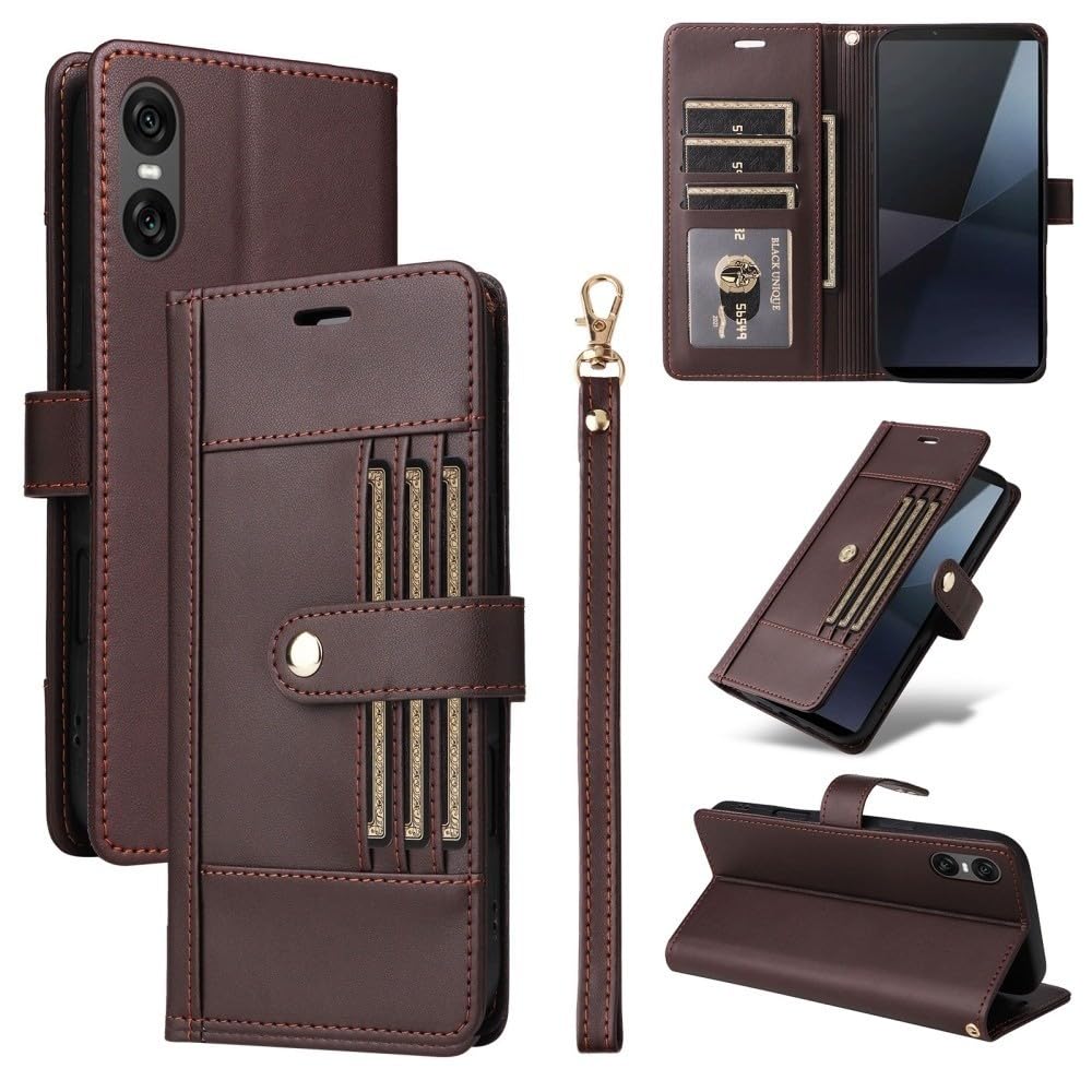 Generic Étui compatible avec Sony Xperia 5 IV (couleur : marron foncé) Portefeuille en cuir de qualité supérieure avec fentes pour cartes