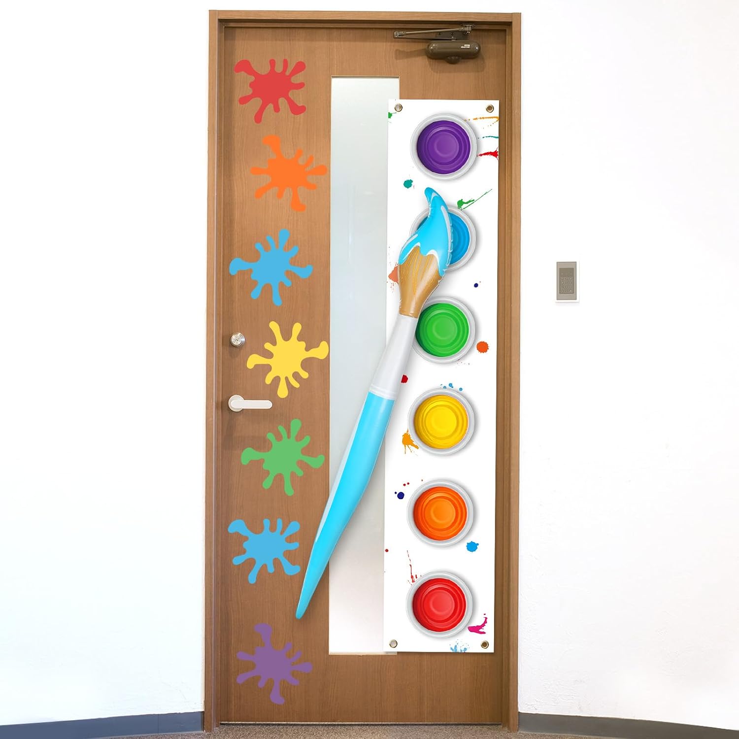 Soulchen 14 Pcs Art Room Decor Giant Paint Art Corner Decorations Classroom Door Decor Paint Splatter Cutouts Tray Background for Preschool Nursery School Classroom