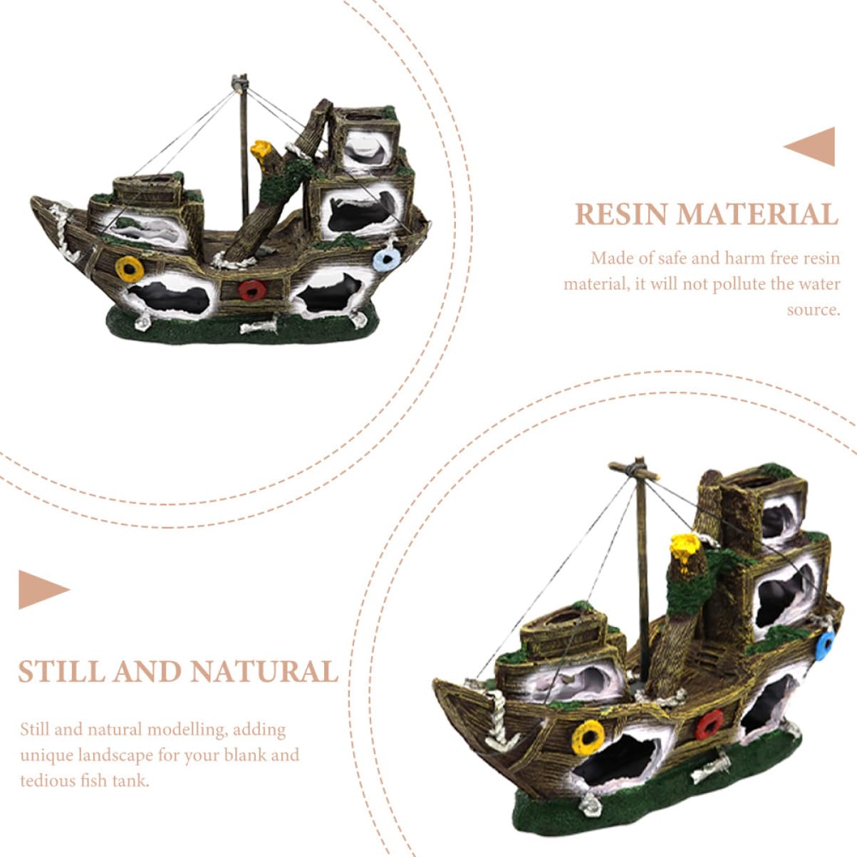 Happyyami Modelo De Decoración De Acuario Pecio De Barco Pirata Adorno Creativo para Peces y Acuarios Duradera y