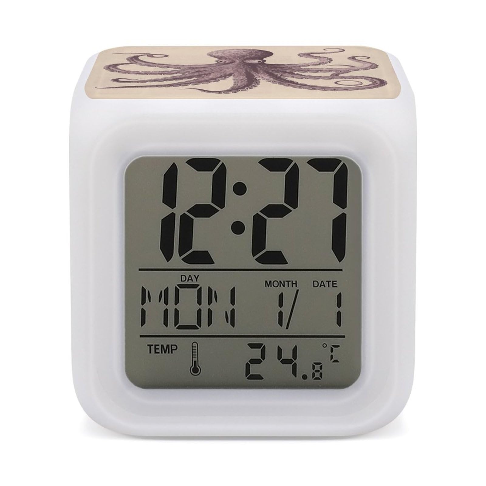 VstaDank Vintage Octopus Digital Alarm Clock LED Display Screen Color Change Alarms Clock Smart Alarm Clock Wake Up Digital Clocks with 7 Color Nightlight for Bedroom