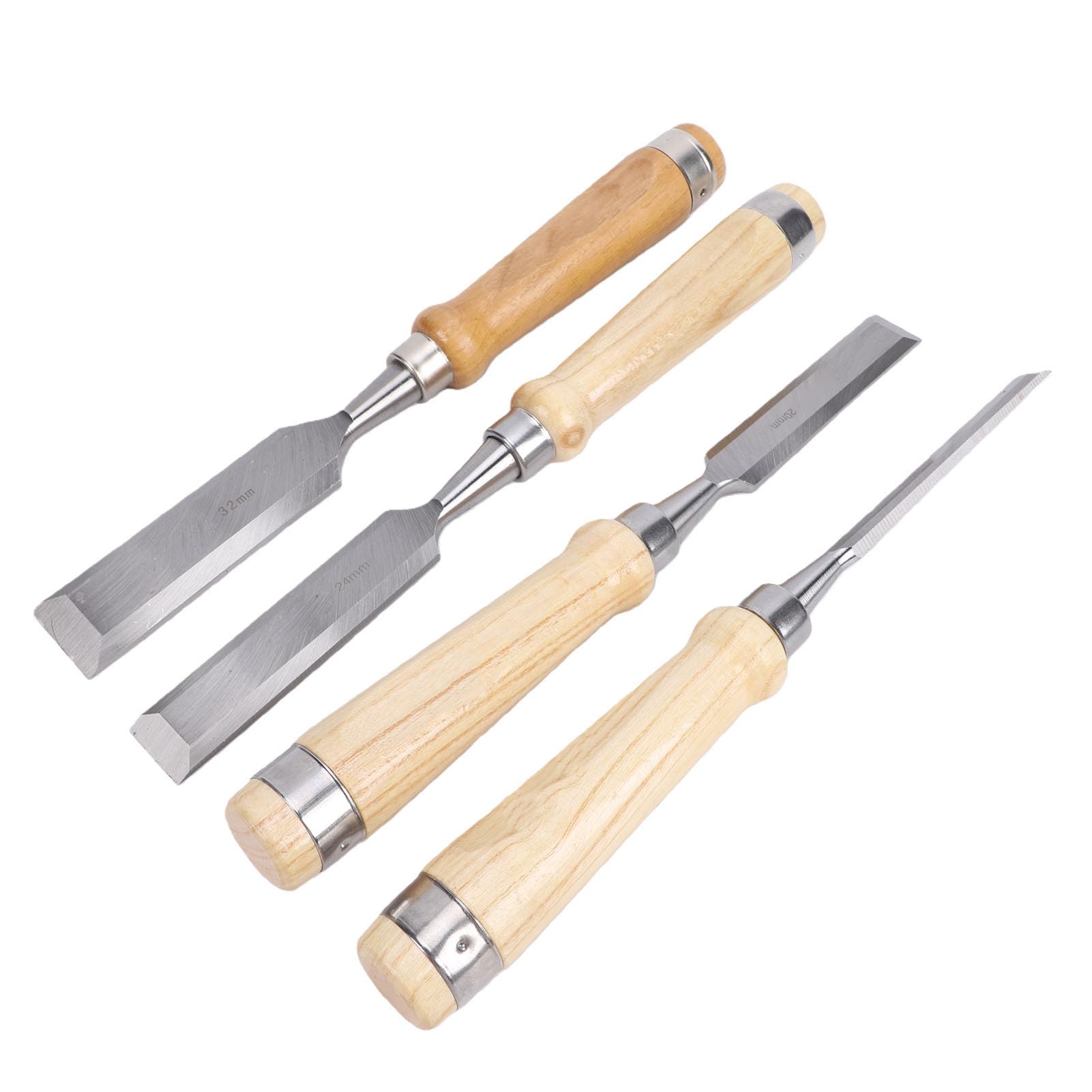 SIXRUN Set di Scalpelli per Legno Scalpelli per Legno in Acciaio CR V 4 Pezzi Lama Smussata da 10 20 24 32 Mm con Manici e Custodia per Carpenteria Falegnameria Intaglio Modellazione