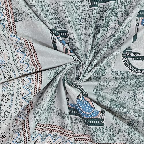 Image of 100% Cotton Single Bedsheet with 1 Pillow Cover | 240 TC Pure Cotton Flat Bed Sheet | Traditional Jaipuri Printed Bedding Set | Soft & Breathable | 60 x 90 Inch (Rangmahal Single 59)